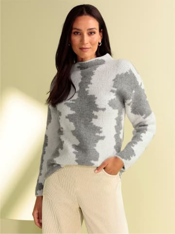 Heine Jacquard-Pullover in grau-sand-gemustert