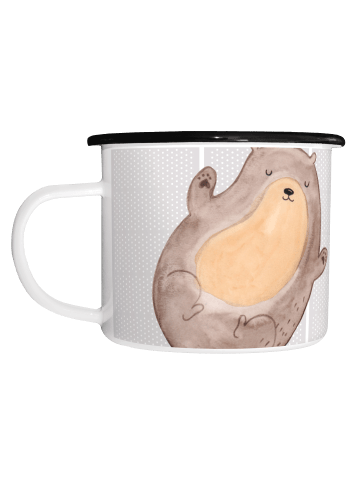 Mr. & Mrs. Panda XL Emaille Tasse Otter Umarmen mit Spruch in Grau Pastell