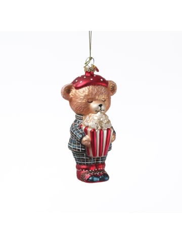 MARELIDA Weihnachtsbaumschmuck Bär im Schlafanzug mit Popcorn Glas H: 13cm