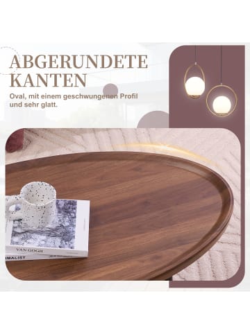 ABRIHOME Couchtisch Oval Holztischplatte & Schwarzes Metallgestell, 110x55 cm