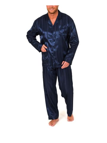 NORMANN Satin Pyjama lang durchgeknöpft Schattenstreifen - 10007 in marine