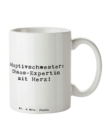 Mr. & Mrs. Panda Tasse Adoptivschwester Chaos mit Spruch in Weiß