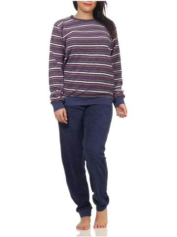 NORMANN Frottee Pyjama langarm Schlafanzug Bündchen Streifen - 50150 in marine