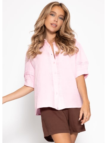 SASSYCLASSY Kurzarm Musselin Bluse in Rosa