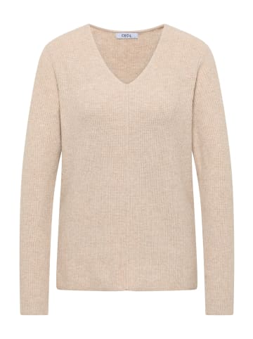 Cecil Bluse Cosy Ribbed V-Neck in Desert Beige Melange