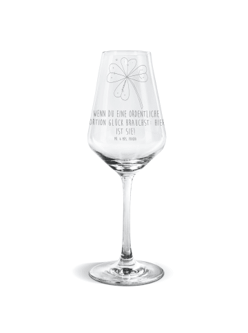 Mr. & Mrs. Panda Weißwein Glas Blume Kleeblatt mit Spruch in Transparent