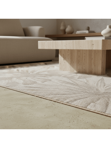 KADIMA DESIGN Teppich Outdoor Waschbar Tropisch VENTOUX Strapazierfähig OEKO-TEX in Beige