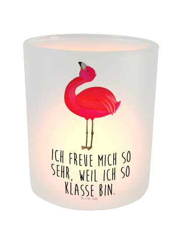 Mr. & Mrs. Panda Outdoor Windlicht Flamingo Stolz mit Spruch in Transparent