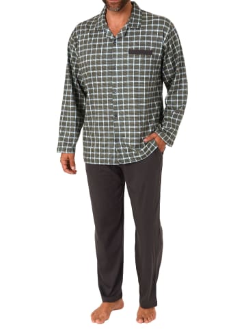 NORMANN Pyjama zum durchknöpfen Karo - 68064 in dunkelgrau