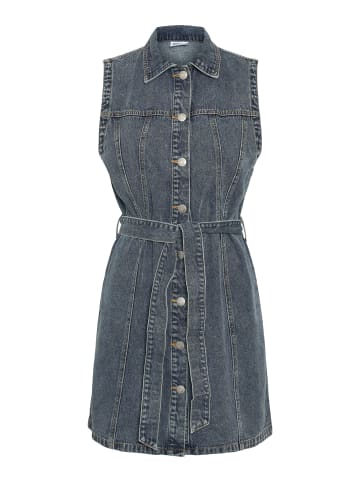 Noisy may Denim Jeanskleid ärmellos mit Kragen und Binde Gürtel in Blau-3