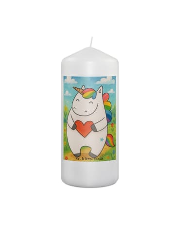 Mr. & Mrs. Panda Kerze Einhorn Herz Design ohne Spruch in Weiß