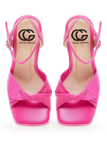 CESARE GASPARI Sandalen mit Blockabsatz aus Leder in Pink