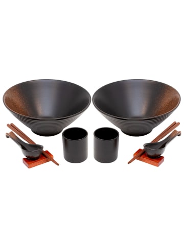 Intirilife Ramen Schüssel Set 2 Personen je 2x Schüssel Stäbchen Löffel Becher in Schwarz
