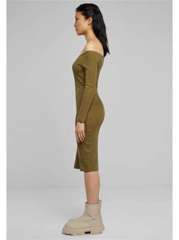Urban Classics Urban Classics Damen Ladies Off Shoulder Longsleeve Rib Dress in tiniolive