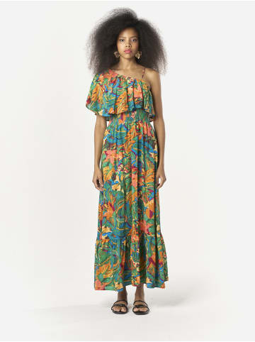 KOROSHI Langes Kleid mit asymmetrischem Ausschnitt in bunt