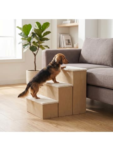 relaxdays Hundetreppe in Beige - (B)40 x (H)48 x (T)54 cm