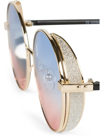 styleBREAKER Runde Sonnebrille in Gold / Blau-Rosa Verlauf