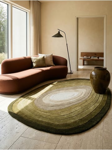 KADIMA DESIGN Wollteppich Kurzflor PARRET Abstrakt Handgetuftet Naturfaser in Grün