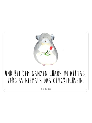 Mr. & Mrs. Panda Blechschild Chinchilla Blume mit Spruch in Weiß