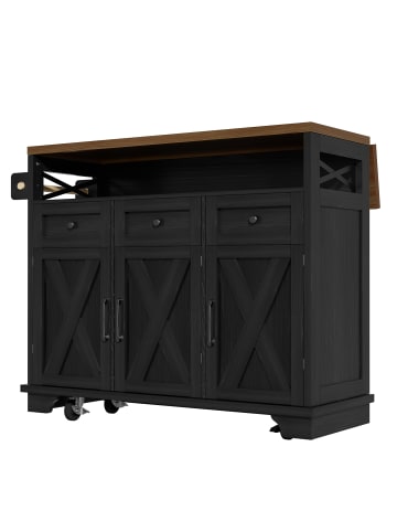 ABRIHOME Kücheninsel mit multifunktionalem Stauraum 118×43-80×98cm in Schwarz