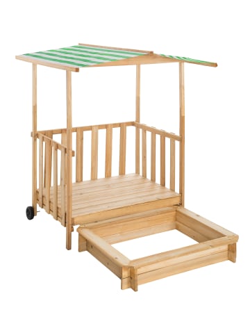 tectake Holzsandkasten, 106 x 105 x 137 cm, mit Sitzflächen und Sonnendach