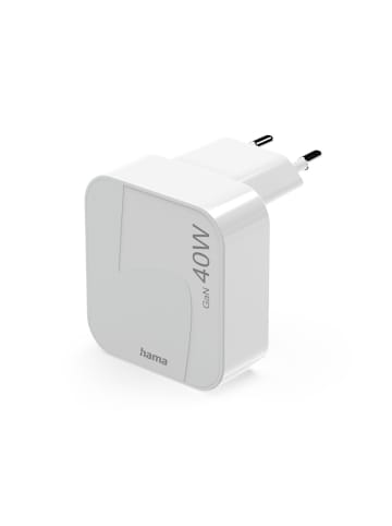Hama GaN, 2x USB-C, faltbares Mini-Ladegerät, PD, 40 W, in Weiß