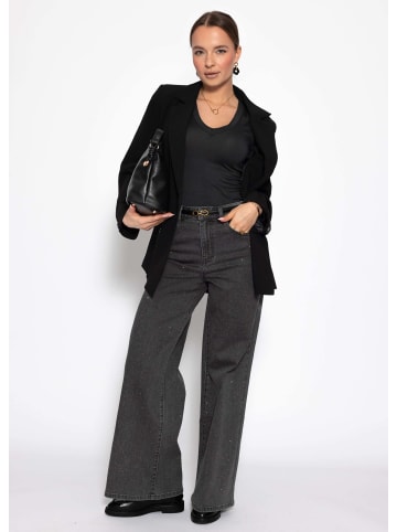 SASSYCLASSY Langarmshirt mit V-Ausschnitt in Schwarz