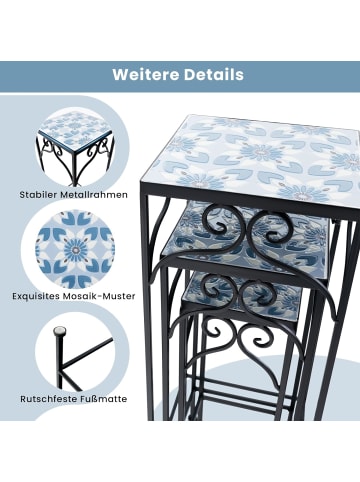 COSTWAY Blumenständer Mosaik 3er Set in Blau