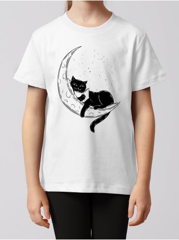 wat? Apparel T-Shirt Katze auf dem Mond in Weiß