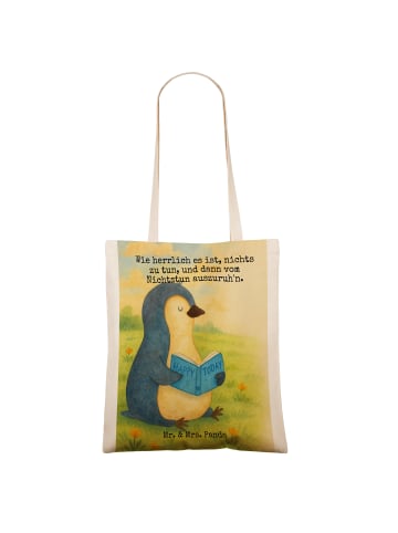Mr. & Mrs. Panda Tote Bag Pinguin Buch Design mit Spruch in Weiß