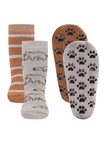 ewers 2er-Set Stoppersocken ABS 2er Pack Waldtiere in hell nougat-dunkel beige mel.