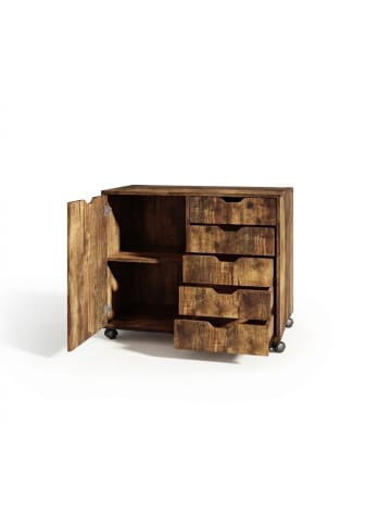 relaxdays Rollcontainer in Dunkelbraun - (B)78 x (H)65 x (T)40 cm