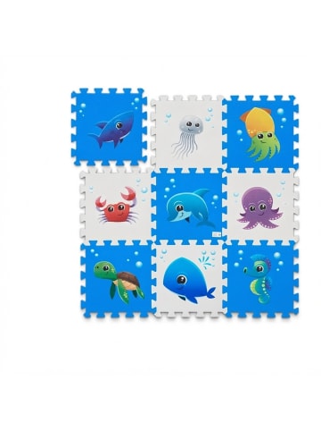 relaxdays 9 x Puzzlematte "Meerestiere" in Blau/ Weiß