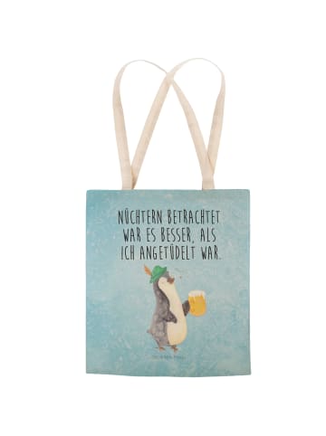 Mr. & Mrs. Panda Tote Bag Pinguin Bier mit Spruch in Eisblau