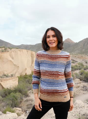 WITT WEIDEN Bouclé-Pullover in rauchblau-camel-geringelt