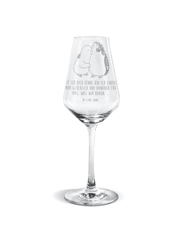 Mr. & Mrs. Panda Weißwein Glas Wellensittich Liebe mit Spruch in Transparent