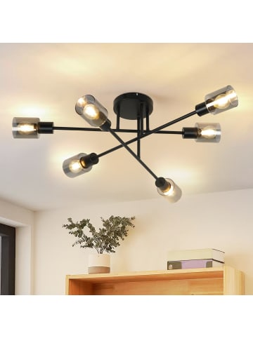 ZMH Deckenleuchte in schwarz 6-flammige E14 rechteckig Glas L 74,2cm