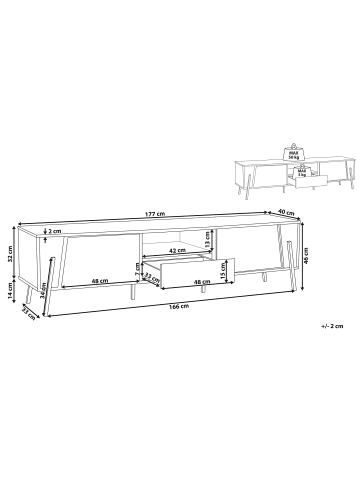 Beliani TV-Möbel BLACKPOOL in Braun/Schwarz - (W) 177 x (H) 46 x (L) 40 cm