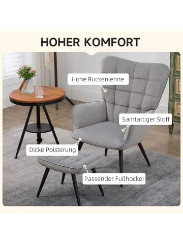 HOMCOM Relaxsessel mit Fußhocker in Hellgrau 73L x 77,5B x 98H cm