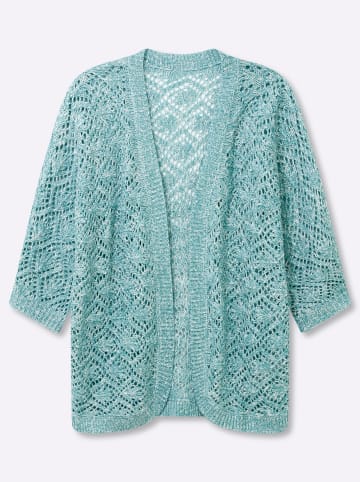 Sieh an! Ajourstrickjacke in ozean-ecru-meliert