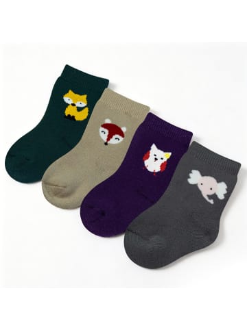 Yalion 3er-Set: Weiche Socken Vollplüsch Fuchs in Grün