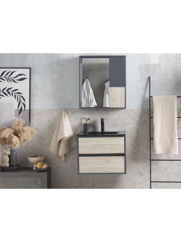 Beliani 3-tlg Badezimmerschrank TERUEL in Grau/Braun