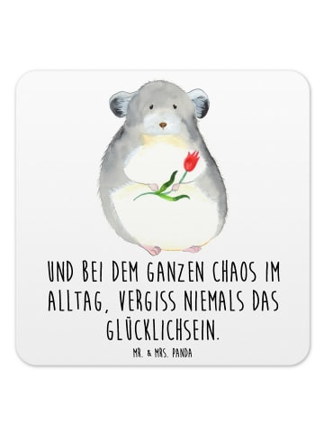Mr. & Mrs. Panda Tischuntersetzer Chinchilla Blume mit Spruch in Weiß