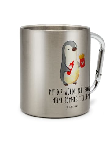 Mr. & Mrs. Panda Edelstahlbecher Pinguin Pommes mit Spruch in Silber