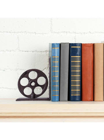 relaxdays 2 x Buchstütze "Filmrolle" in Braun - (B)13 x (H)16 x (T)10 cm