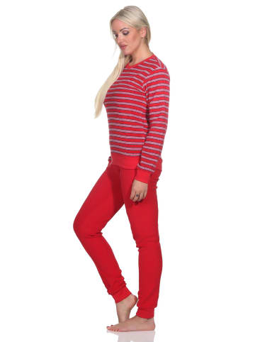 NORMANN Frottee Schlafanzug langarm Pyjama Bündchen - 82745 in rot