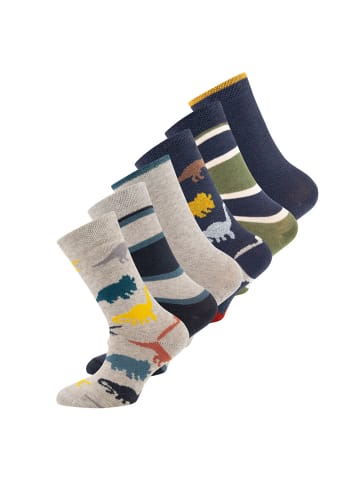 ewers 6er-Set Socken Ringel/Dino in tinte-sweater grau