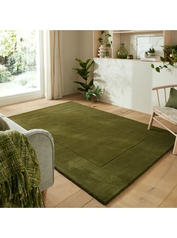 KADIMA DESIGN Wollteppich Uni-Design mit Bordüre, rutschfest, 100% Wolle Teppich in Grün