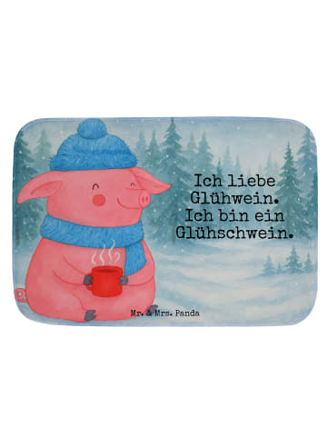 Mr. & Mrs. Panda Badeteppich Schwein Glühwein Design mit Spruch in Weiß