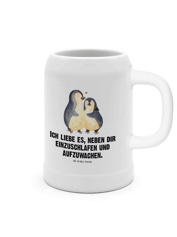 Mr. & Mrs. Panda Steinkrug Pinguine Einschlafen mit Spruch in Weiß